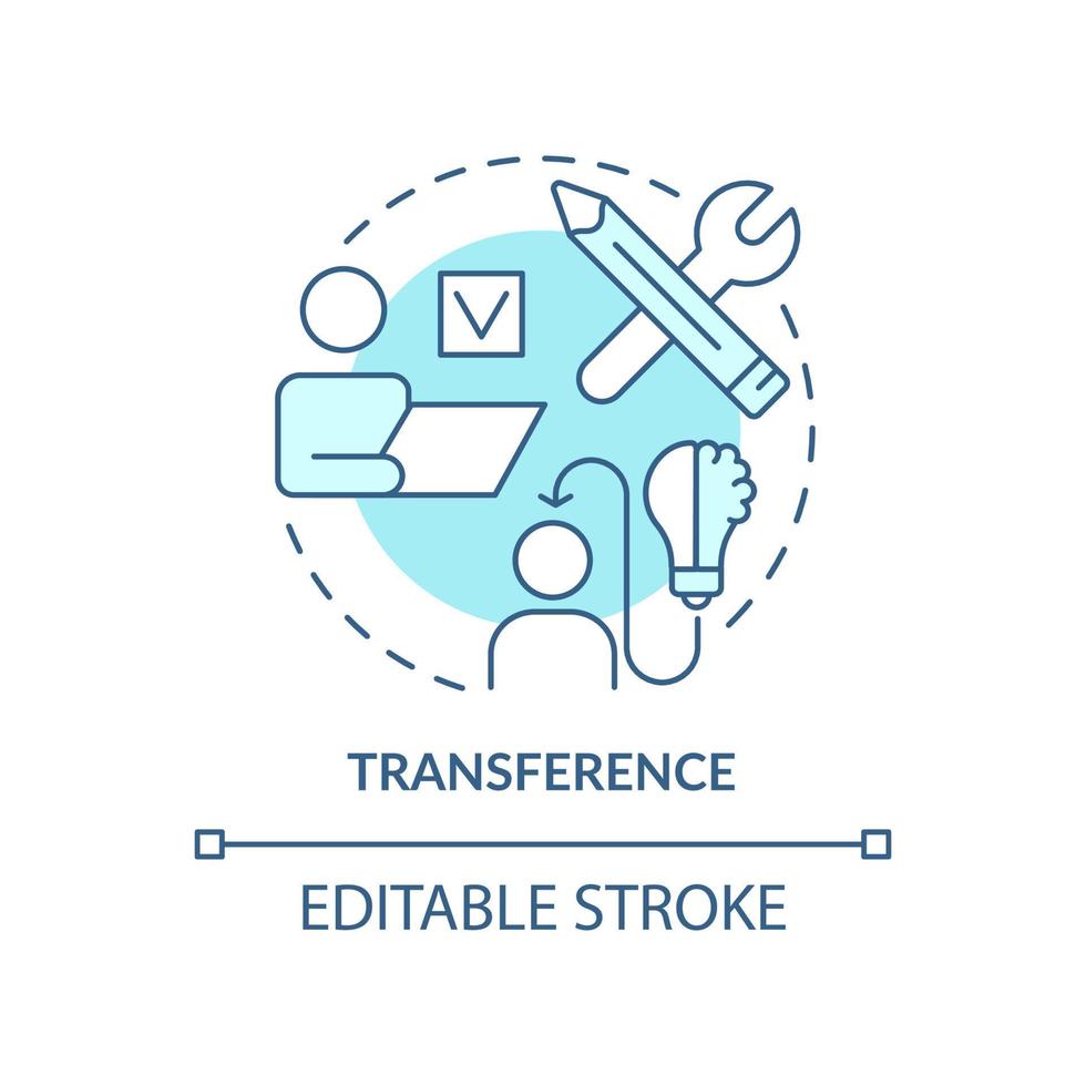 Transference turquoise concept icon. Apply knowledge to work. Principle of learning abstract idea thin line illustration. Isolated outline drawing. Editable stroke. vector