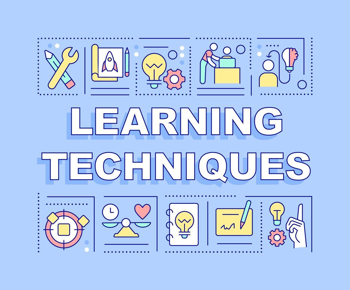 Learning techniques word concepts blue banner. Knowledge acquisition. Infographics with editable icons on color background. Isolated typography. Vector illustration with text.