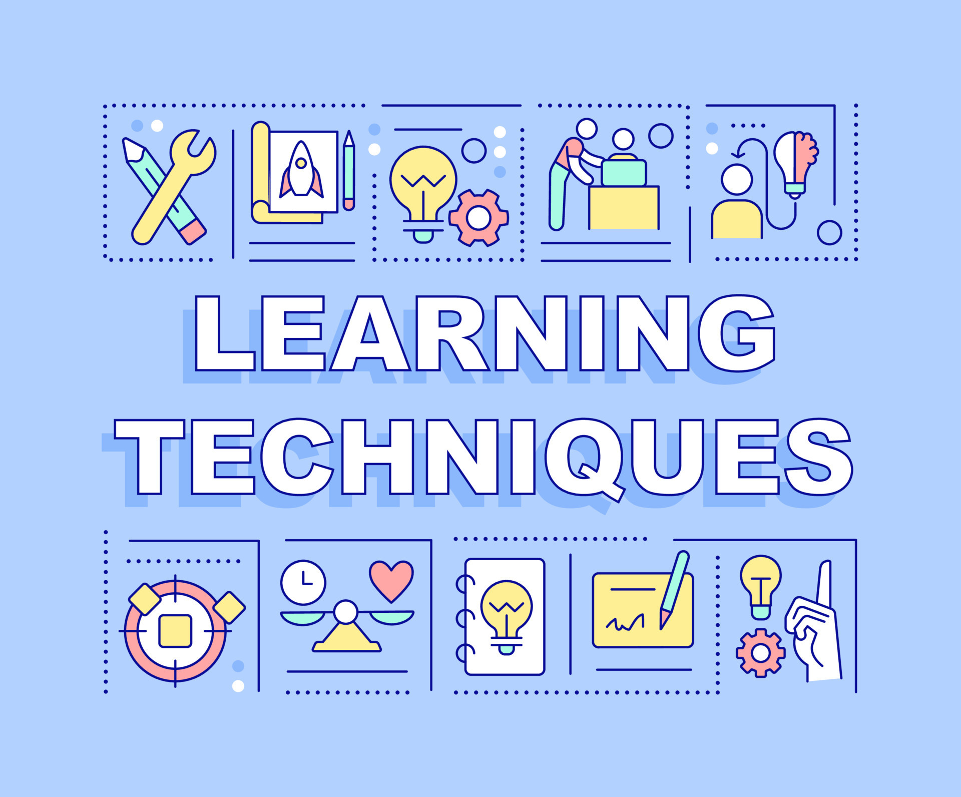 Learning techniques word concepts blue banner. Knowledge acquisition