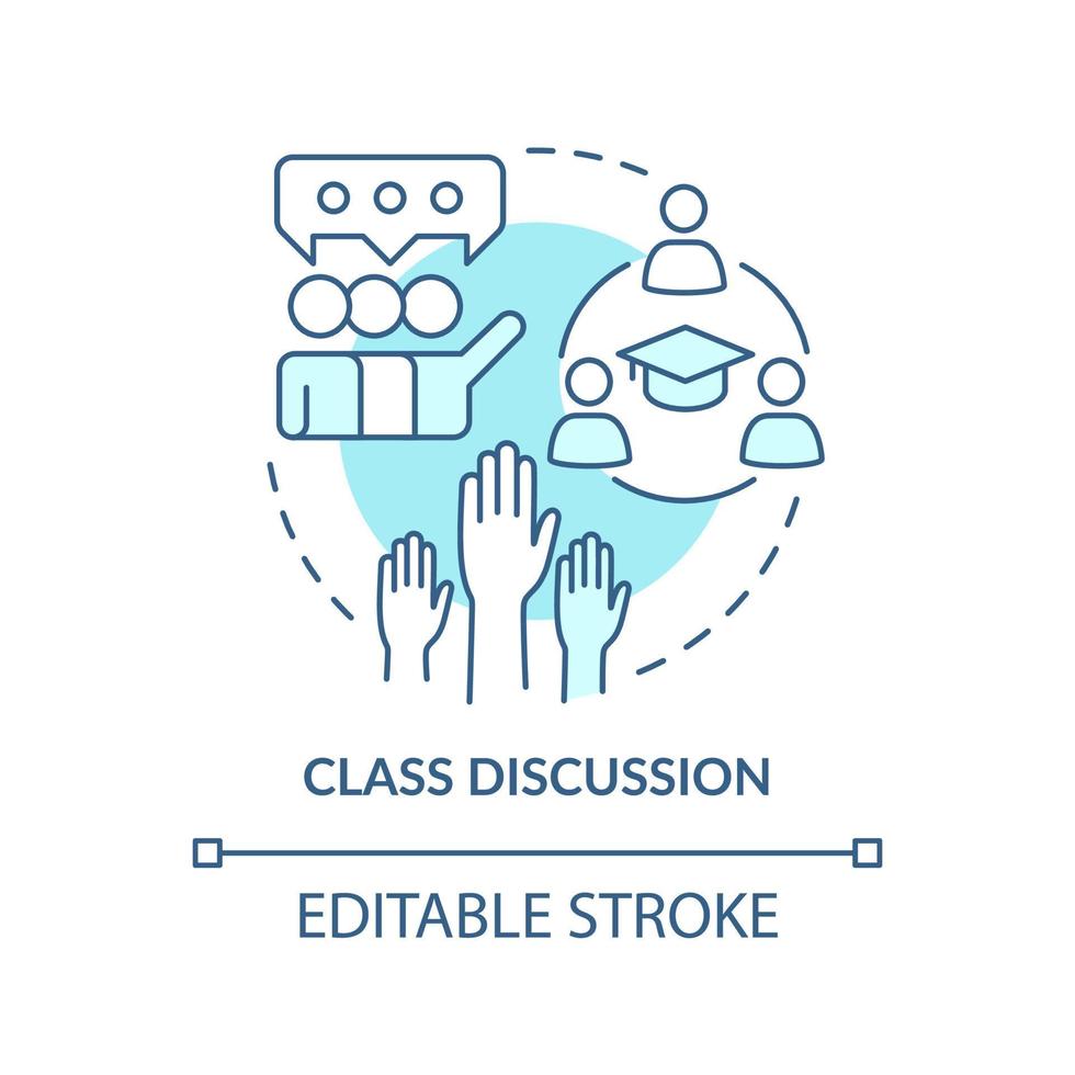 Class discussion turquoise concept icon. Group meetings. Learning environment abstract idea thin line illustration. Isolated outline drawing. Editable stroke. vector