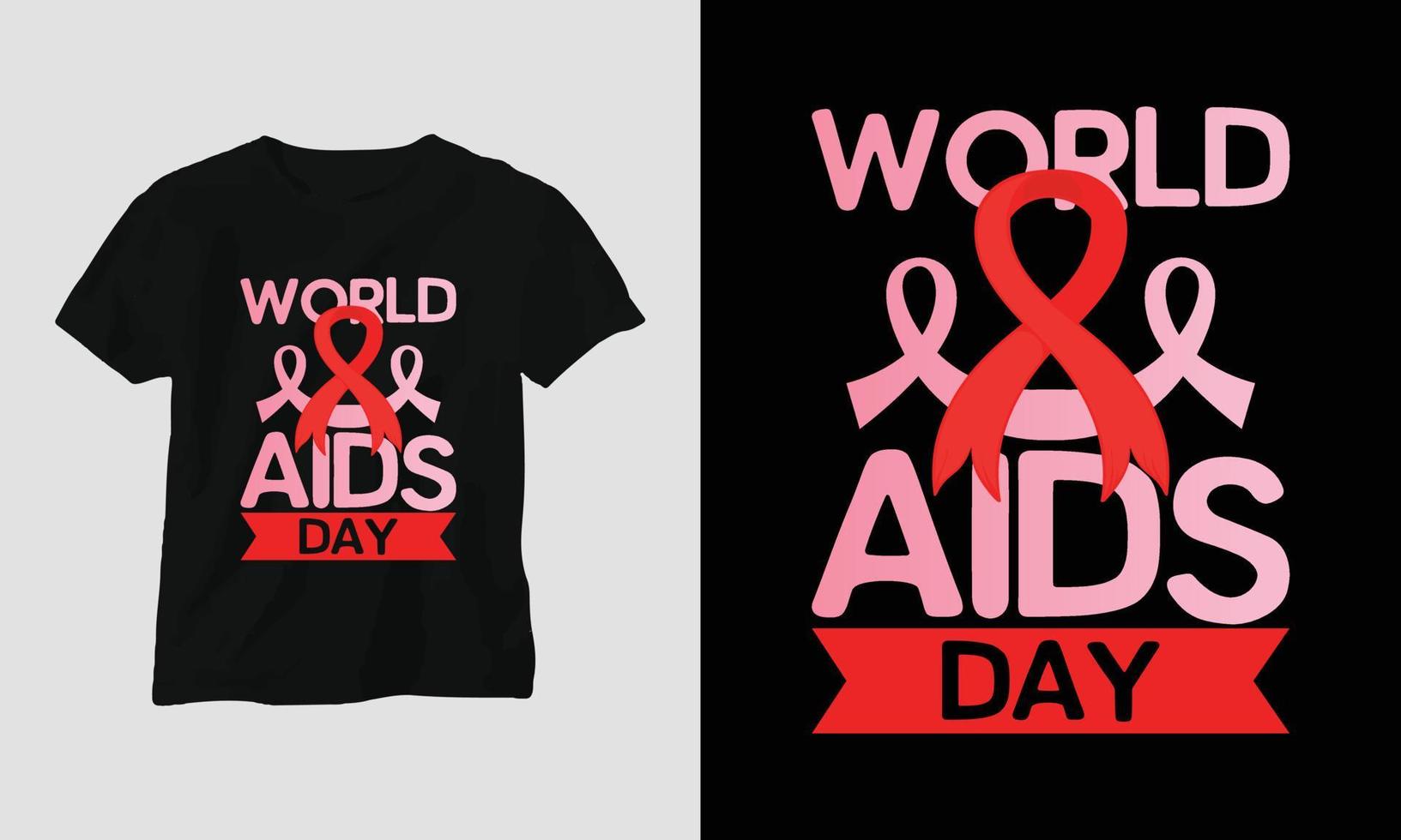 World AIDS Day T-shirt Design with red and pink colors and AIDS Sign ribbon, Condom vector