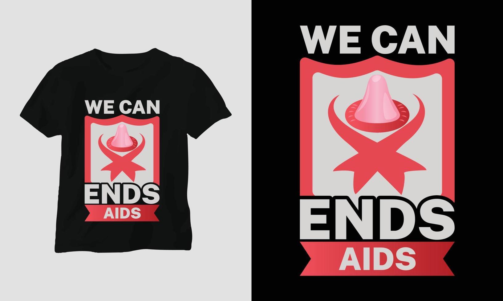 World AIDS Day T-shirt Design with red and pink colors and AIDS Sign ribbon, Condom vector
