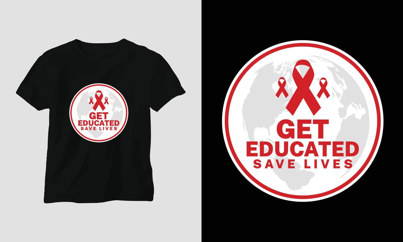 World AIDS Day T-shirt Design with red and pink colors and AIDS Sign ribbon, Condom vector