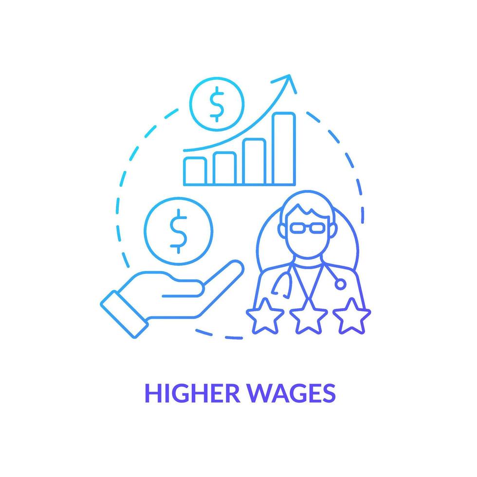 Higher wages blue gradient concept icon. Way to improve healthcare system abstract idea thin line illustration. Earnings for physicians. Isolated outline drawing. vector
