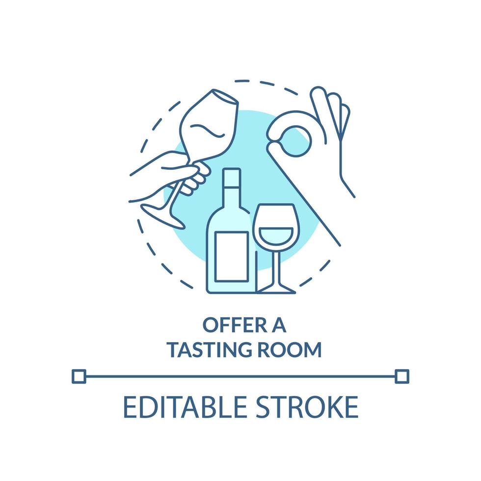 Offer tasting room turquoise concept icon. Successful restaurant business abstract idea thin line illustration. Winery. Isolated outline drawing. Editable stroke. vector