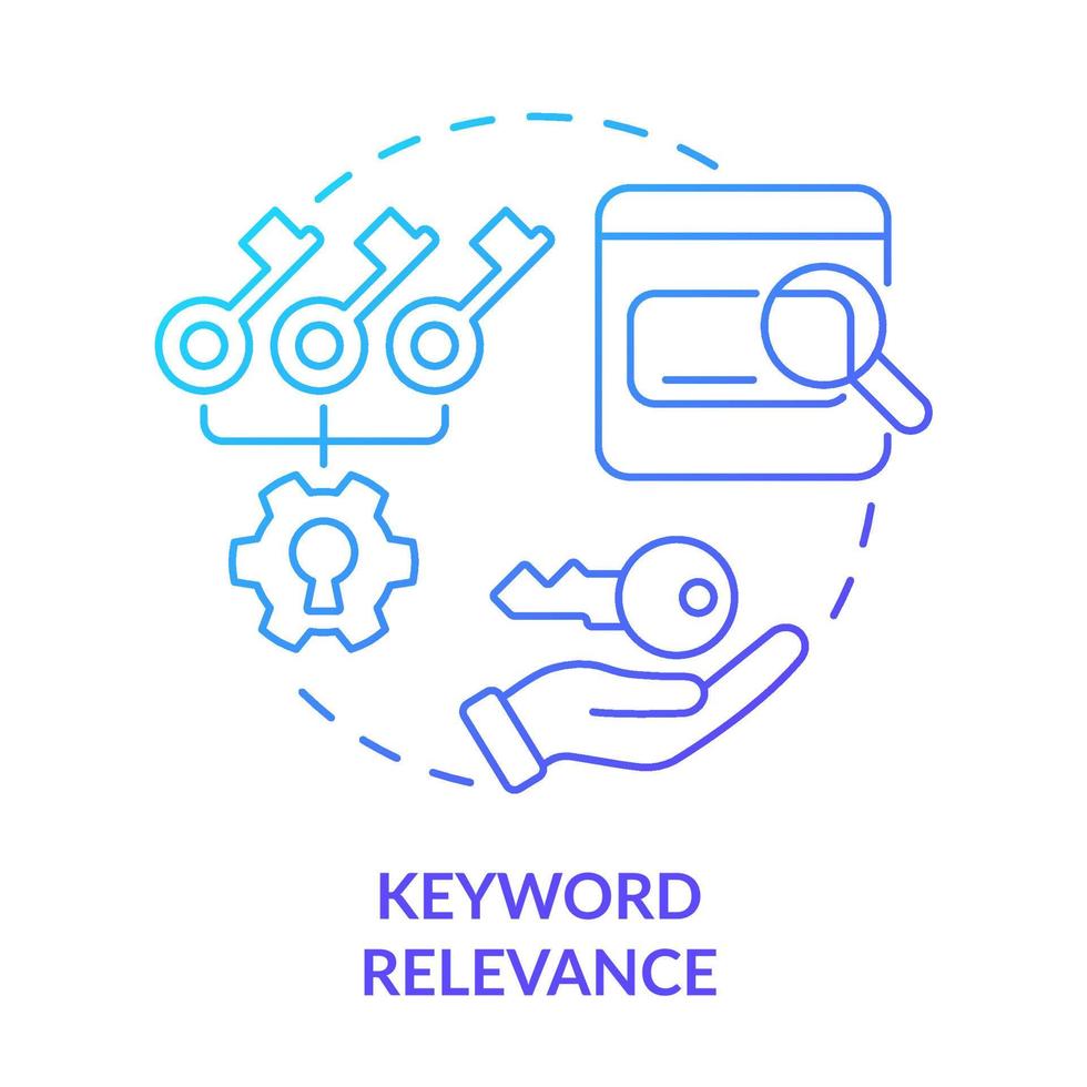Keyword relevance blue gradient concept icon. Appropriate search result and content. Advanced SEO abstract idea thin line illustration. Isolated outline drawing. vector
