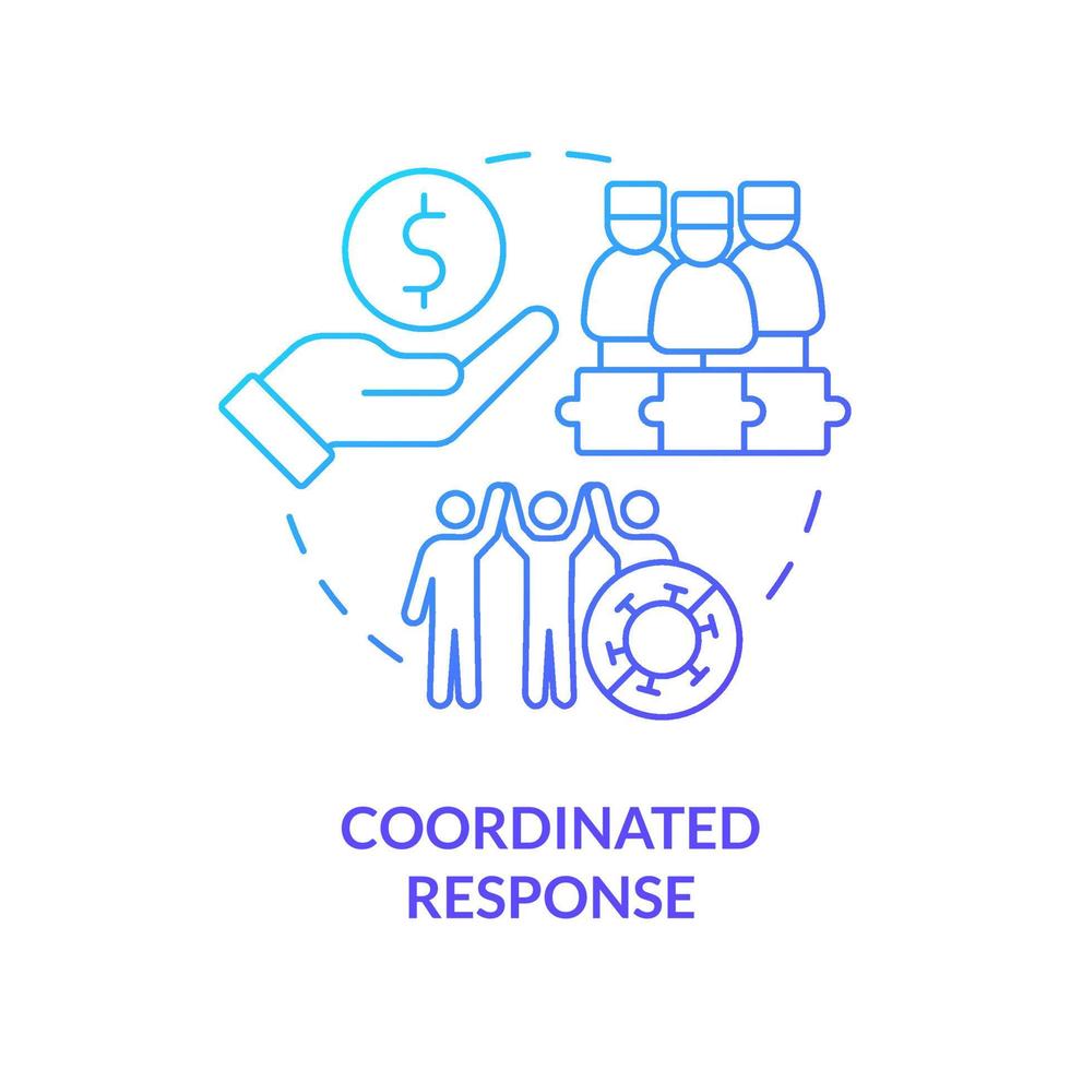 Coordinated response blue gradient concept icon. Pandemic preparedness abstract idea thin line illustration. Cooperation among healthcare workers. Isolated outline drawing. vector