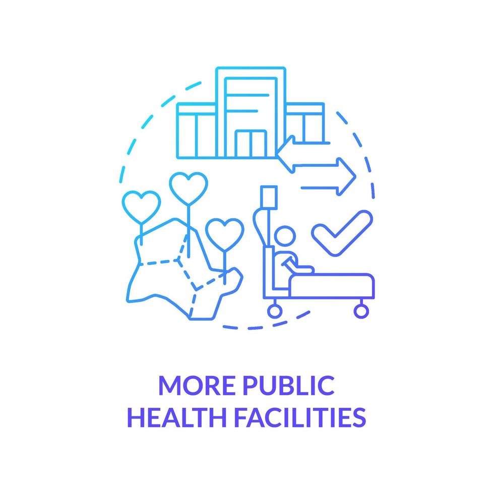 More public health facilities blue gradient concept icon. Way to improve healthcare system abstract idea thin line illustration. Infrastructure. Isolated outline drawing. vector