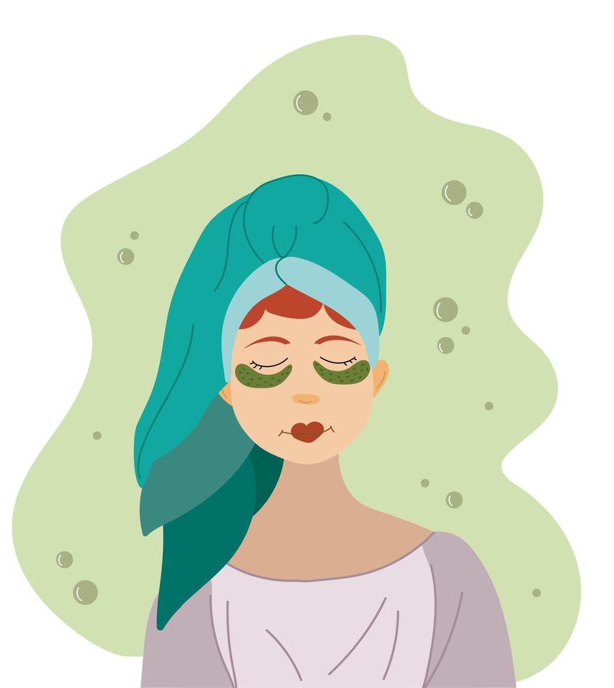 cuidado de la cara de la mujer. parches humectantes debajo de los ojos. procedimientos de belleza. ilustración vectorial vector