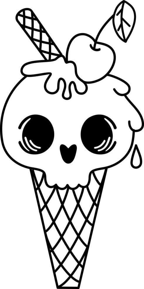 Ice cream. Image of ice cream in a waffle bowl in the form of a skull. vector
