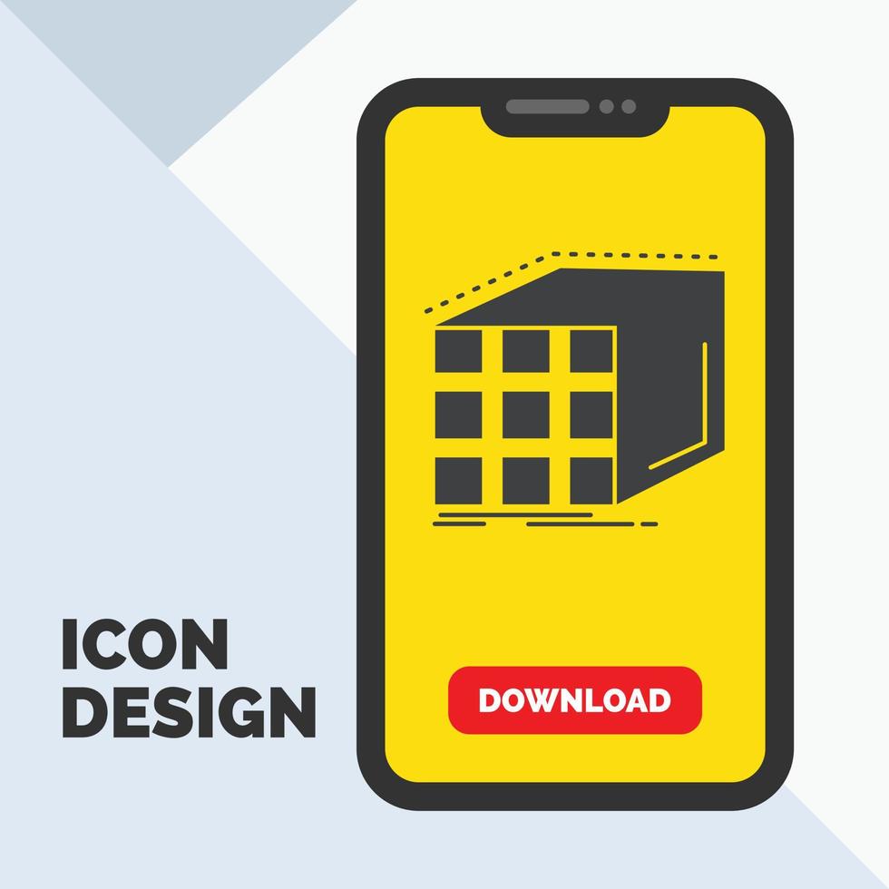 Abstract. aggregation. cube. dimensional. matrix Glyph Icon in Mobile for Download Page. Yellow Background vector
