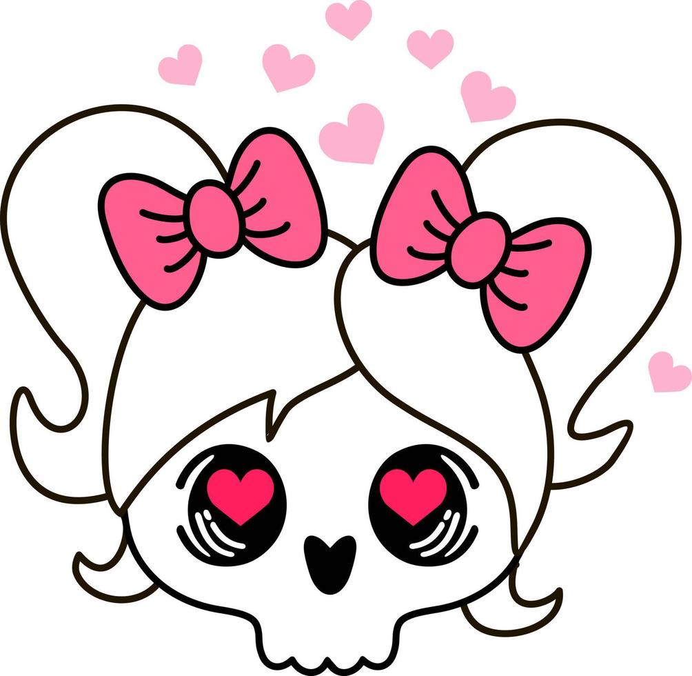 Cute skull with bow. Skull emoticon vector