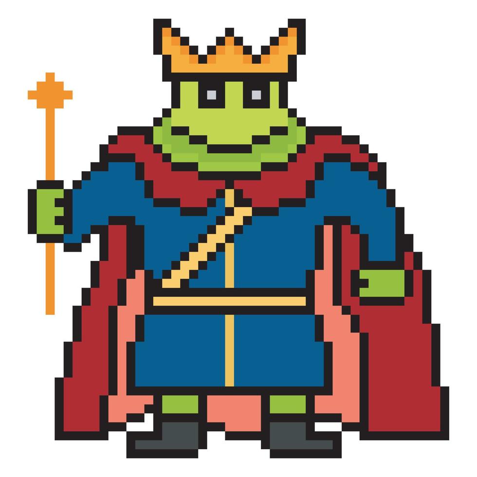 pixel art frog king illustration character vector