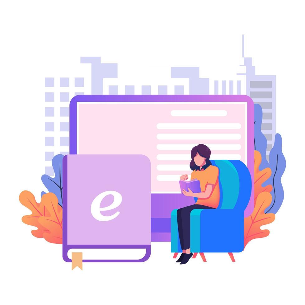 E library flat style illustration design vector