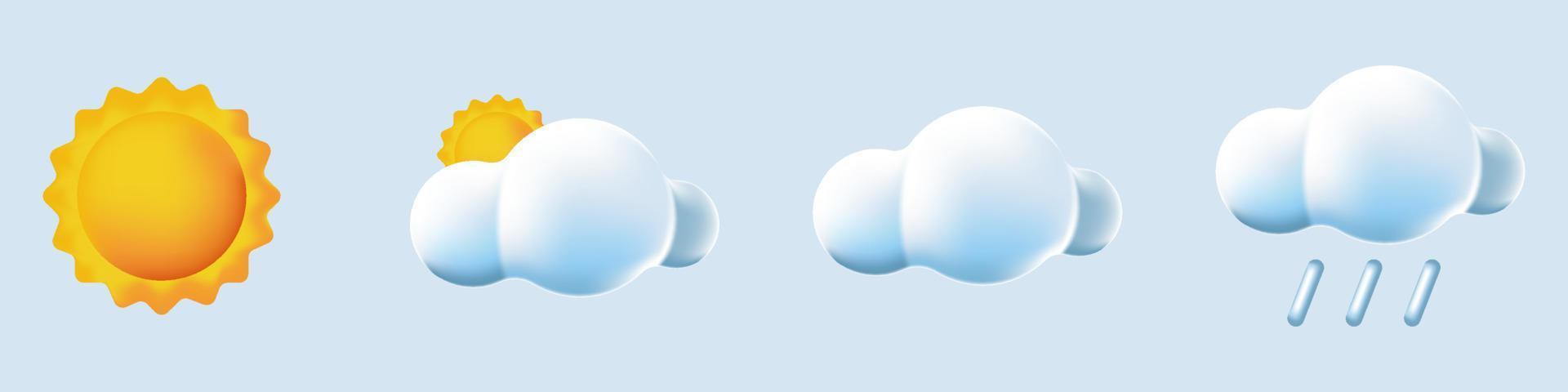 Set of 3d weather. Icon set cloud weather. Weather forecast realistic 3d icon template collection. 3d vector realistic objects. Weather icons. Vector illustration