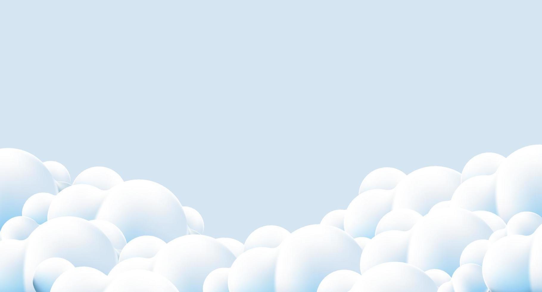 Beautiful fluffy clouds on blue sky background. Clouds on blue sky banner. Vector clouds. Border of clouds on blue background. Realistic fluffy cloud. Vector illustration