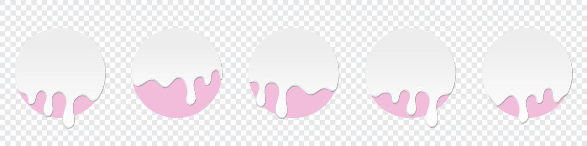 Set of milk drops. Dripping milk. Realistic melted milk. Milk drops. White liquid dessert, sweet drip melt. Vector illustration