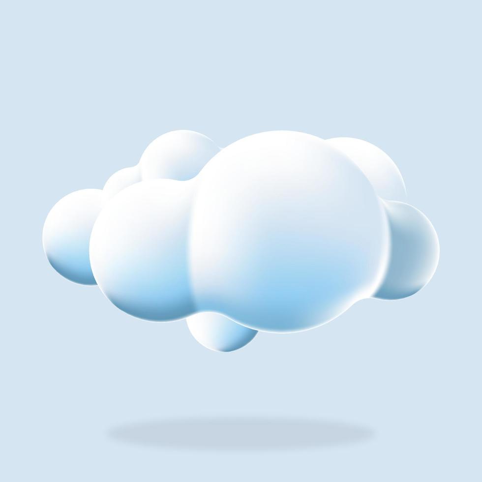 fondo aislado de la nube 3d. renderice un icono de nube esponjosa de dibujos animados redondos suaves en el cielo azul. forma geométrica 3d. Nube de plástico 3d. nube esponjosa realista. ilustración vectorial vector