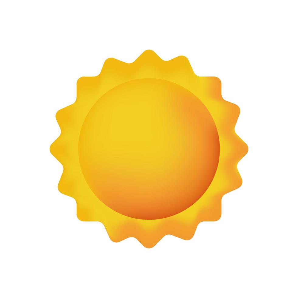 3d vector sun realistic illustration. Summer solar object isolated. Minimal cartoon weather sunshine. Element for weather forecast. Vector illustration