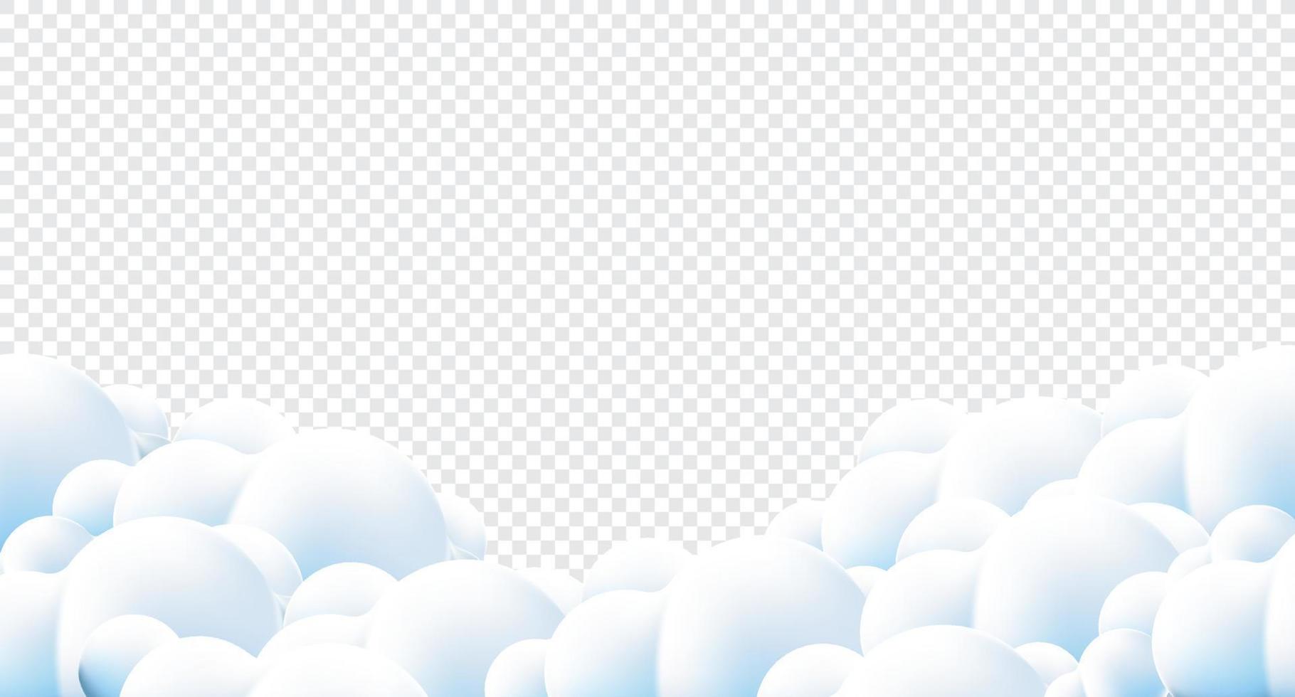 Beautiful fluffy clouds on blue sky background. Clouds on blue sky banner. Vector clouds. Border of clouds on blue background. Realistic fluffy cloud. Vector illustration