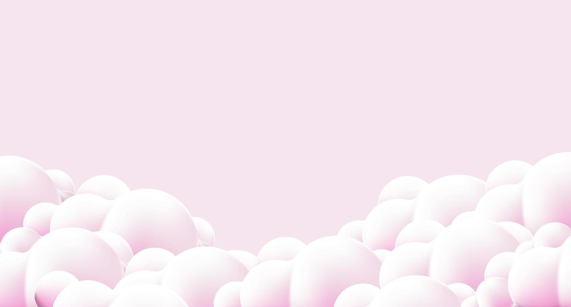 Beautiful fluffy clouds on pink sky background. Clouds on pink sky banner. Vector clouds. Border of clouds on pink background. Realistic fluffy cloud. Vector illustration