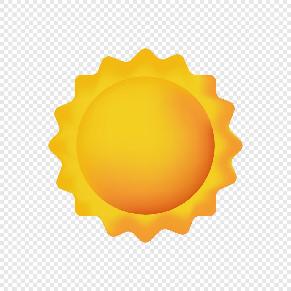 3d vector sun realistic illustration. Summer solar object isolated. Minimal cartoon weather sunshine. Element for weather forecast. Vector illustration