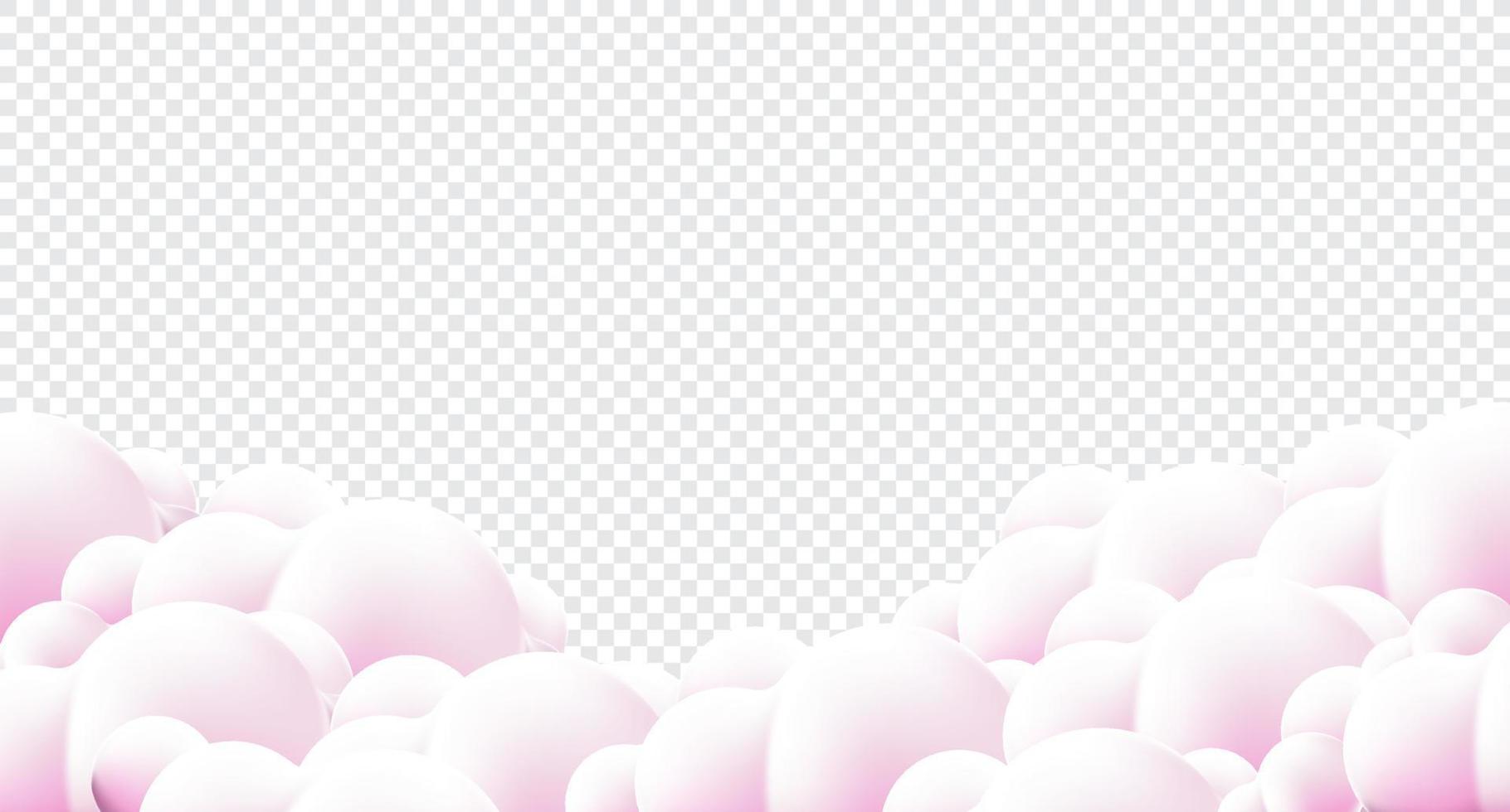 Beautiful fluffy clouds on pink sky background. Clouds on pink sky banner. Vector clouds. Border of clouds on pink background. Realistic fluffy cloud. Vector illustration