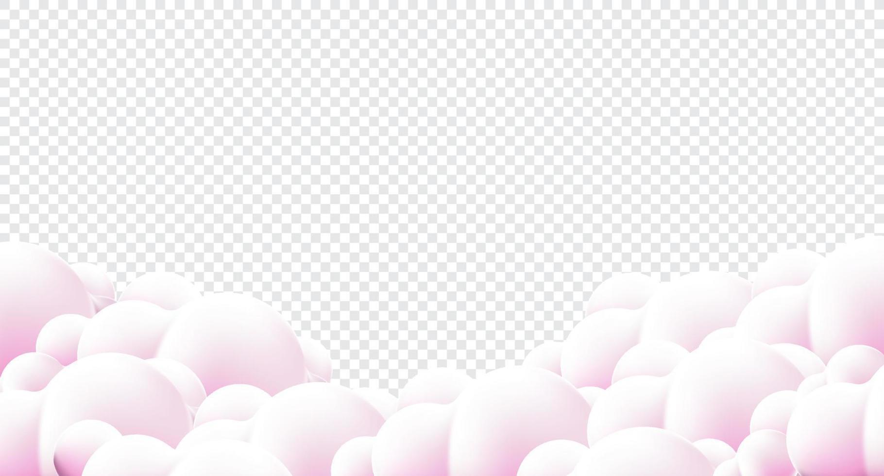 hermosas nubes esponjosas sobre fondo de cielo rosa. nubes en la bandera del cielo rosa. nubes vectoriales. borde de nubes sobre fondo rosa. nube esponjosa realista. ilustración vectorial vector