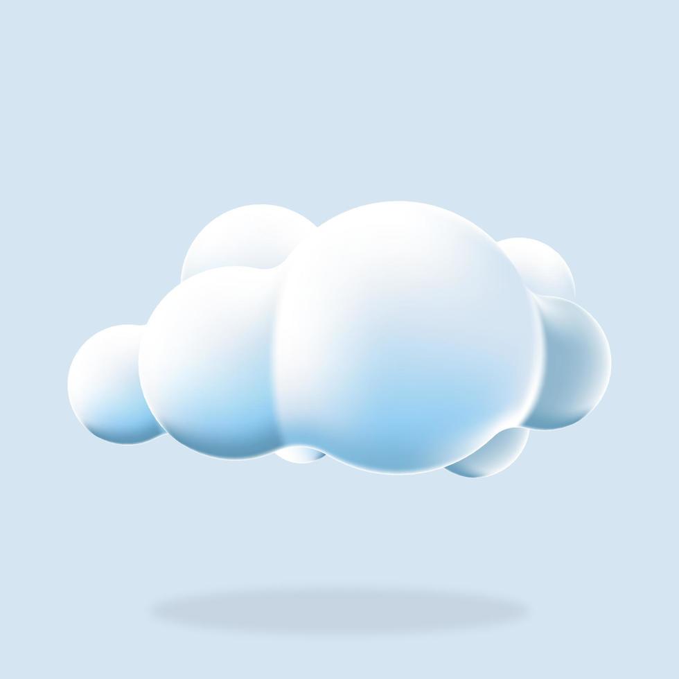 3d cloud isolated background. Render soft round cartoon fluffy cloud icon in the blue sky. 3d geometric shape. 3d plastic cloud. Realistic fluffy cloud. Vector illustration