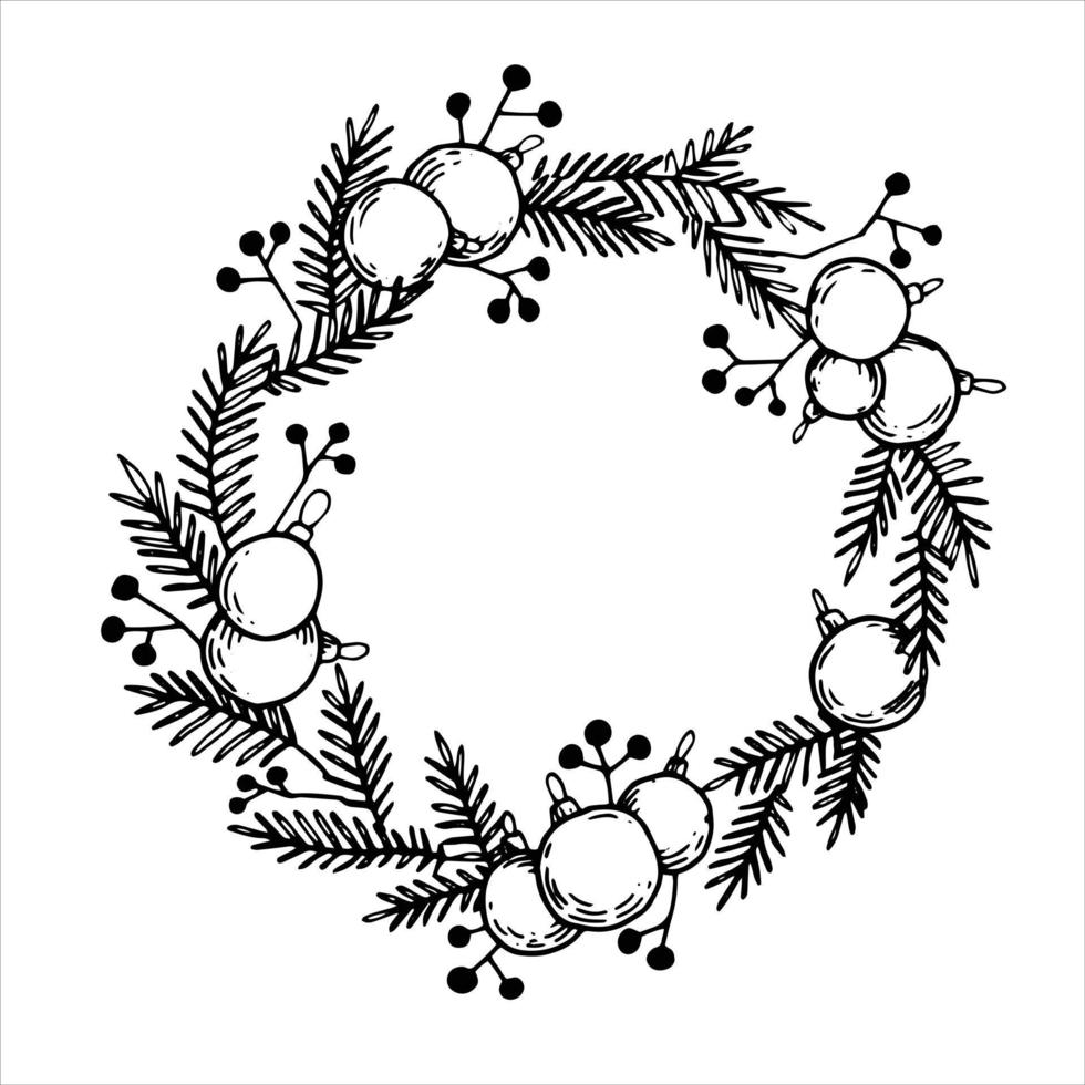 vector drawing in doodle style. Christmas wreath. simple illustration new year, winter