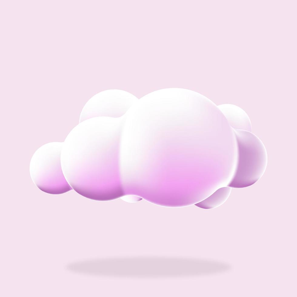 fondo aislado de la nube 3d. renderizar un icono de nube esponjosa de dibujos animados redondo suave. forma geométrica 3d. Nube de plástico 3d. nube esponjosa realista. ilustración vectorial vector