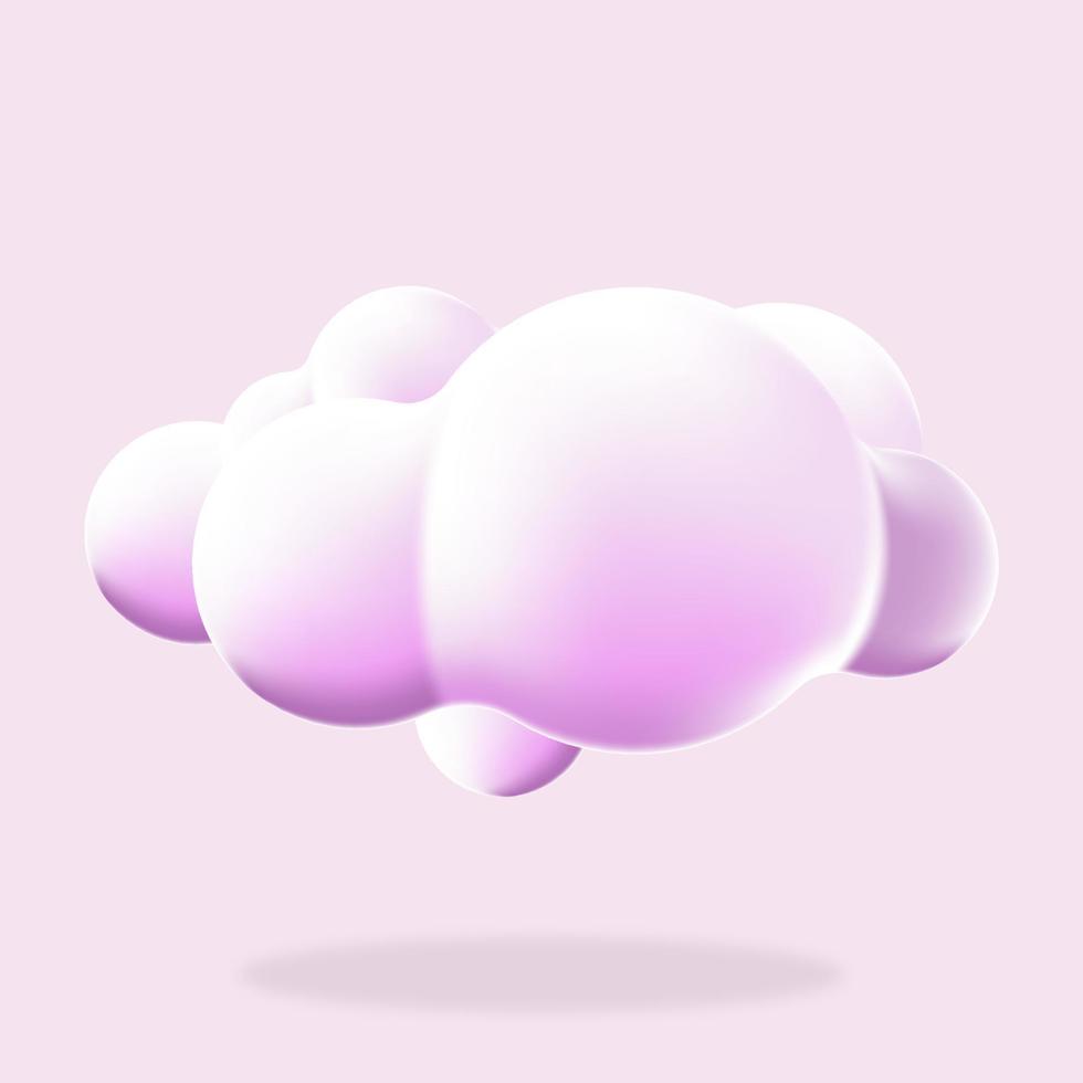 3d cloud isolated background. Render soft round cartoon fluffy cloud icon. 3d geometric shape. 3d plastic cloud. Realistic fluffy cloud. Vector illustration
