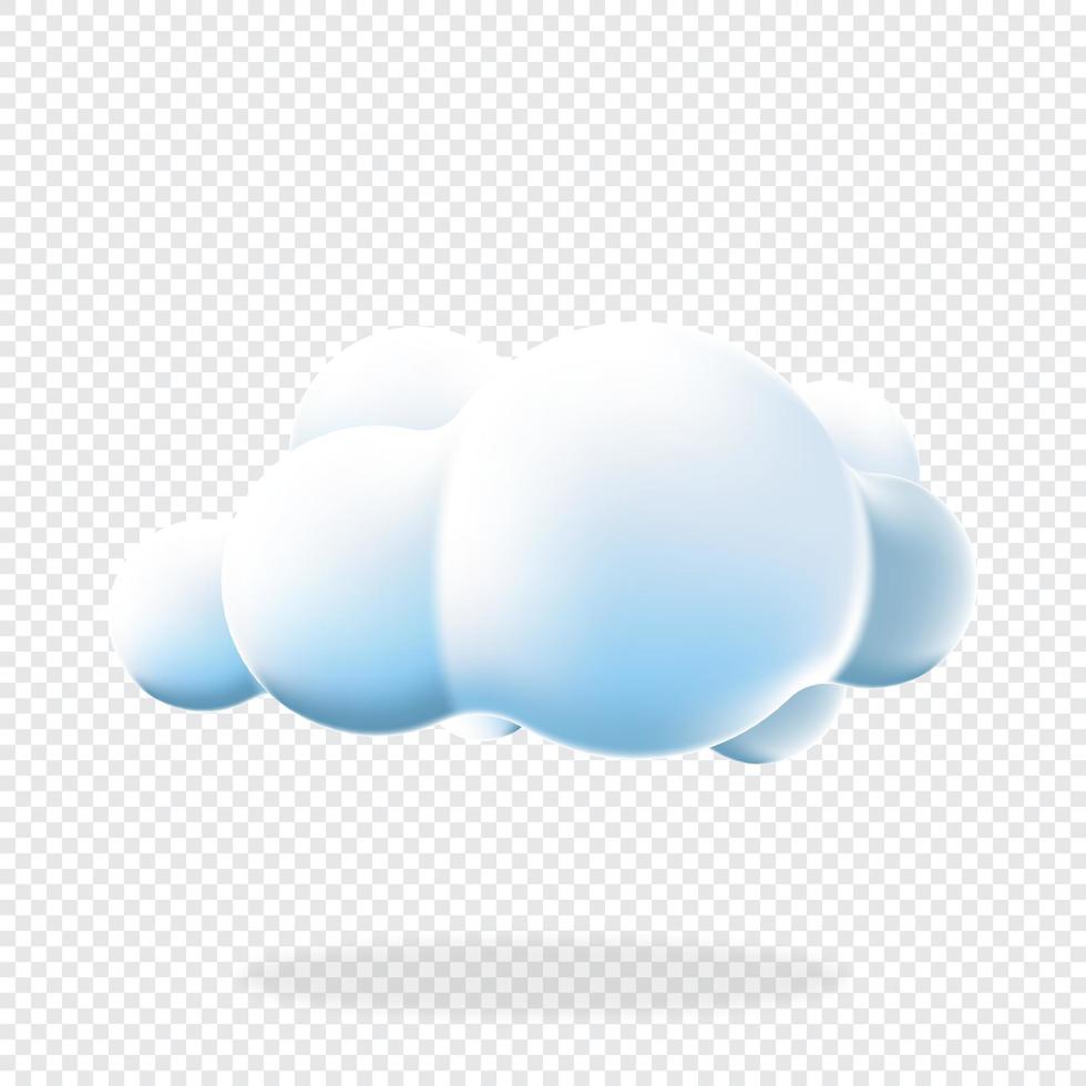 3d cloud isolated background. Render soft round cartoon fluffy cloud icon in the blue sky. 3d geometric shape. 3d plastic cloud. Realistic fluffy cloud. Vector illustration