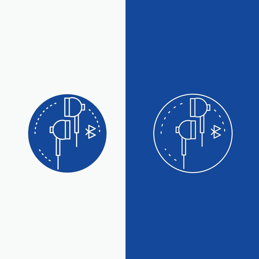 Headphone. ear. phone. bluetooth. music Line and Glyph web Button in Blue color Vertical Banner for UI and UX. website or mobile application vector