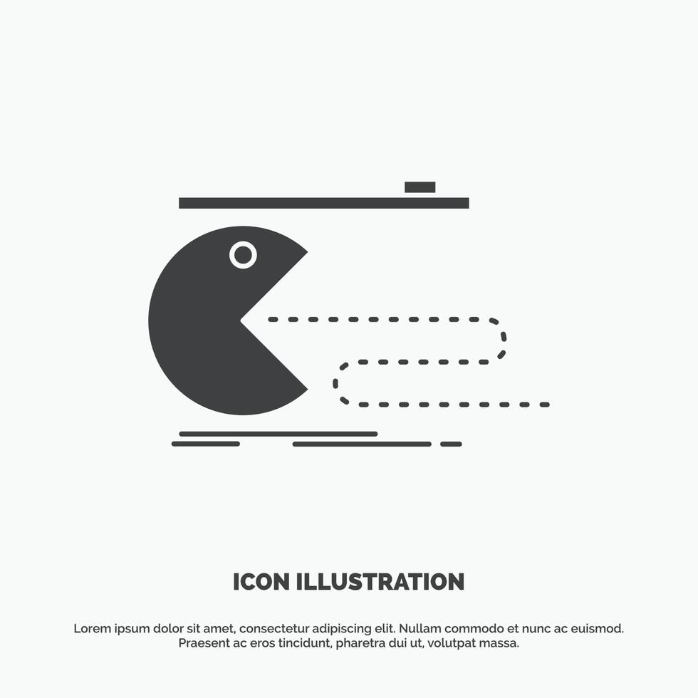 personaje. computadora. juego. juego de azar. icono de pacman. símbolo gris vectorial de glifo para ui y ux. sitio web o aplicación móvil vector