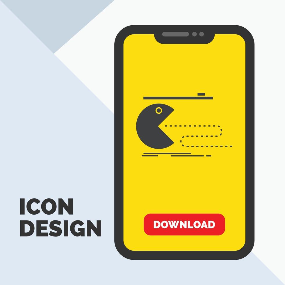 Character. computer. game. gaming. pacman Glyph Icon in Mobile for Download Page. Yellow Background vector