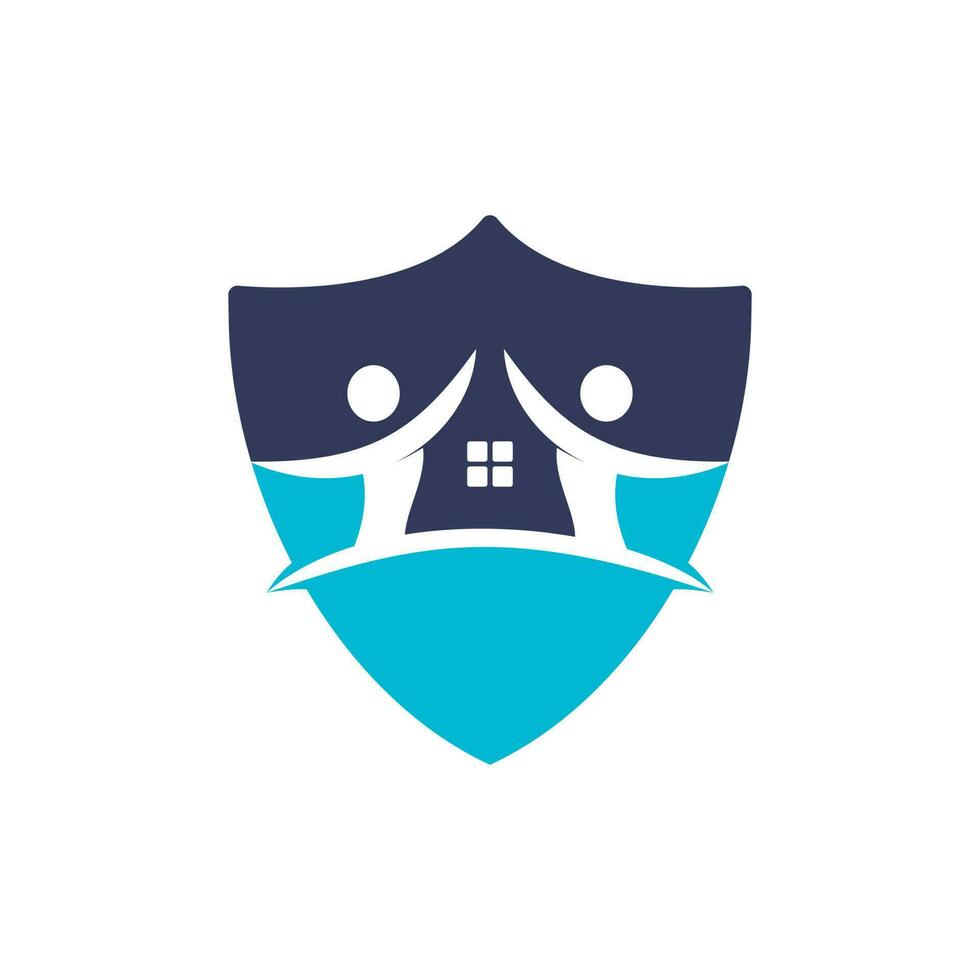 House and people logo design. House and joyful people vector logo template.