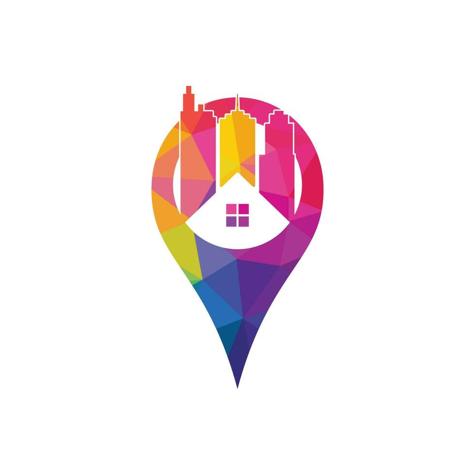 diseño del logotipo del vector del localizador inmobiliario. diseño de vector de símbolo de mapa de pin de bienes raíces. símbolo de localización de bienes raíces.