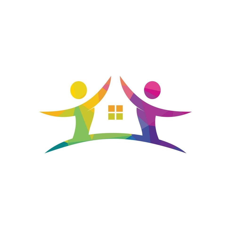 House and people logo design. House and joyful people vector logo template.