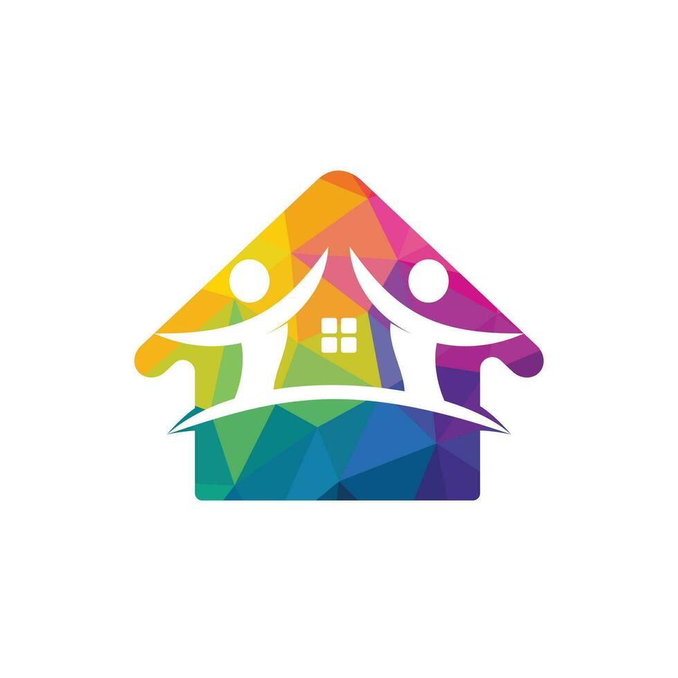 diseño del logo de la casa y la gente. plantilla de logotipo vectorial de casa y gente alegre. vector