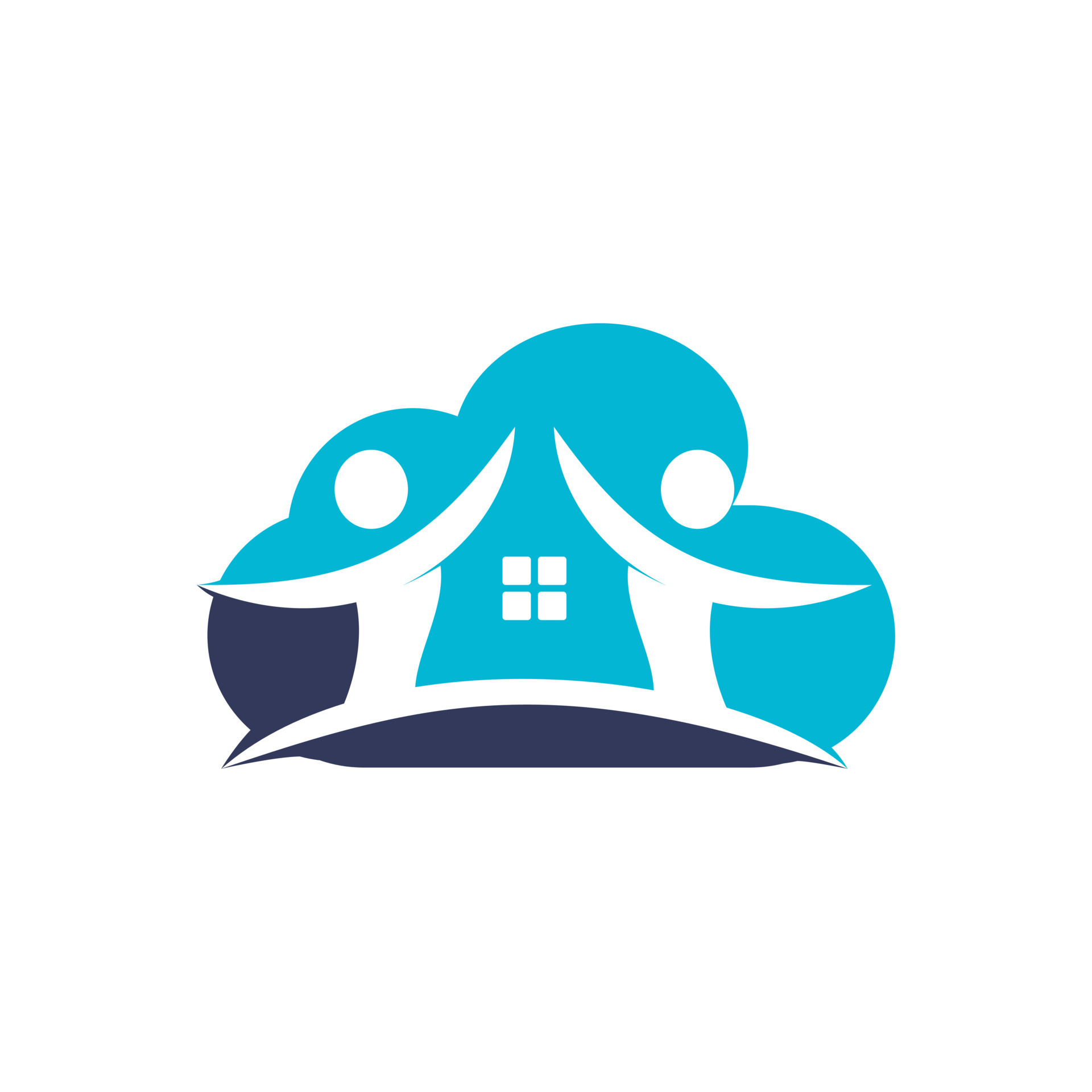 Cloud home and people logo design. Shelter house or foster house logo