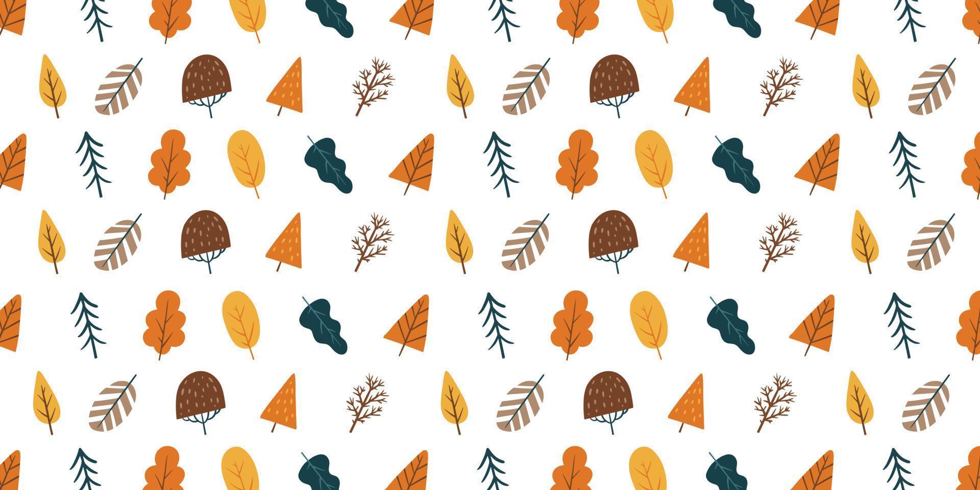 Set of cute tree for autumn pattern background design element. Collection of simple cartoon of nature hand drawn illustration vector