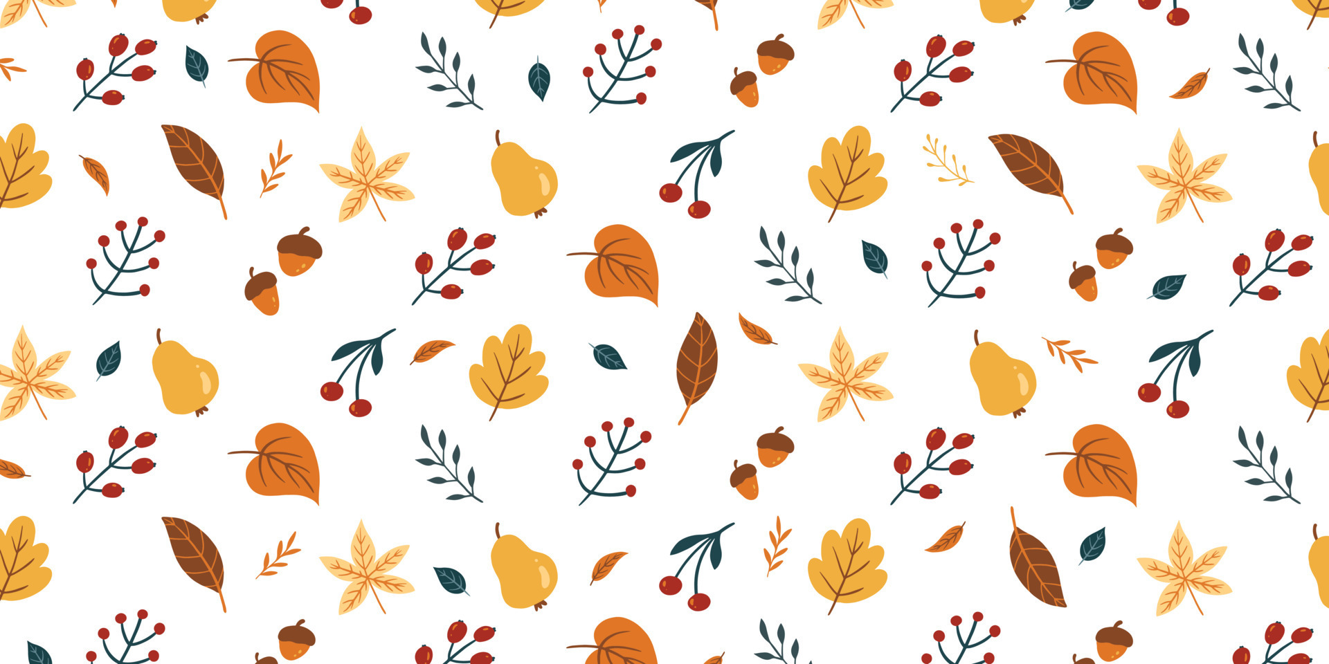 Set of cute leaf, fruit for autumn theme in pattern background