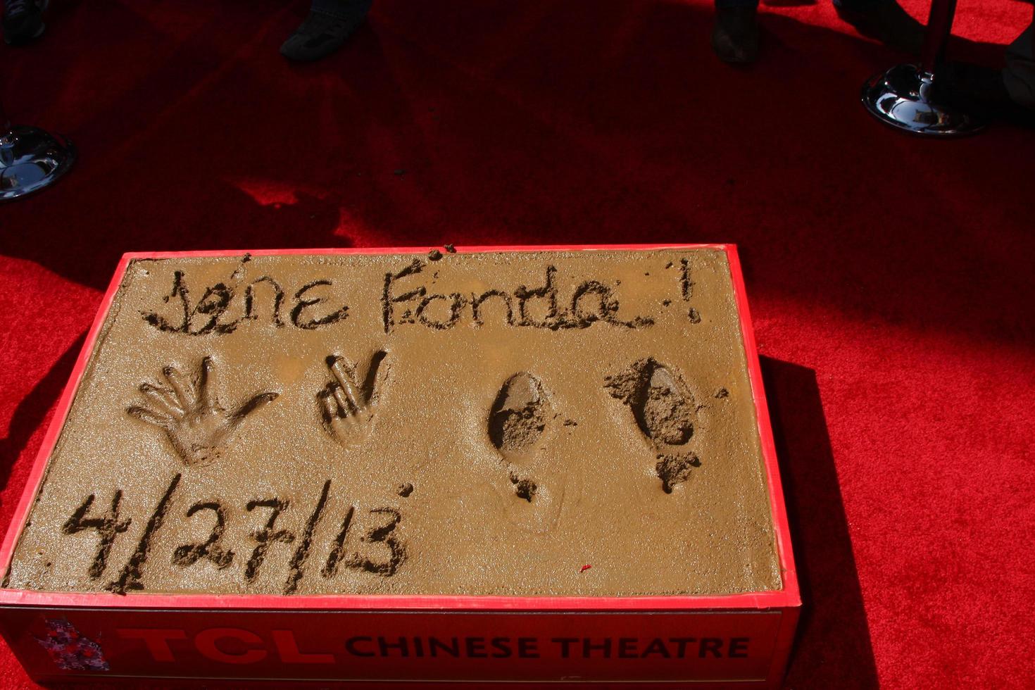 LOS ANGELES, APR 27 - Jane Fonda Hand and Footprints in Cement at the ceremony to install Jane Fonda s handprints and footprints in cement at the Chinese Theater on April 27, 2013 in Los Angeles, CA photo