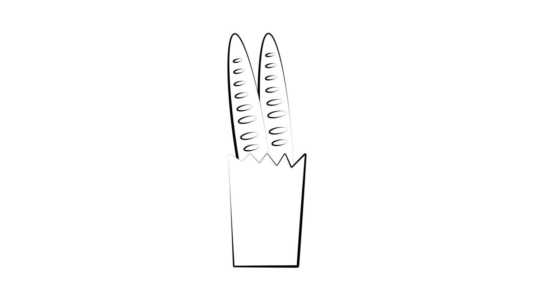 bag with a baguette on a white background, vector illustration. baguette in a paper bag, bakery food. mouth-watering products. unhealthy food. vegetable loaf