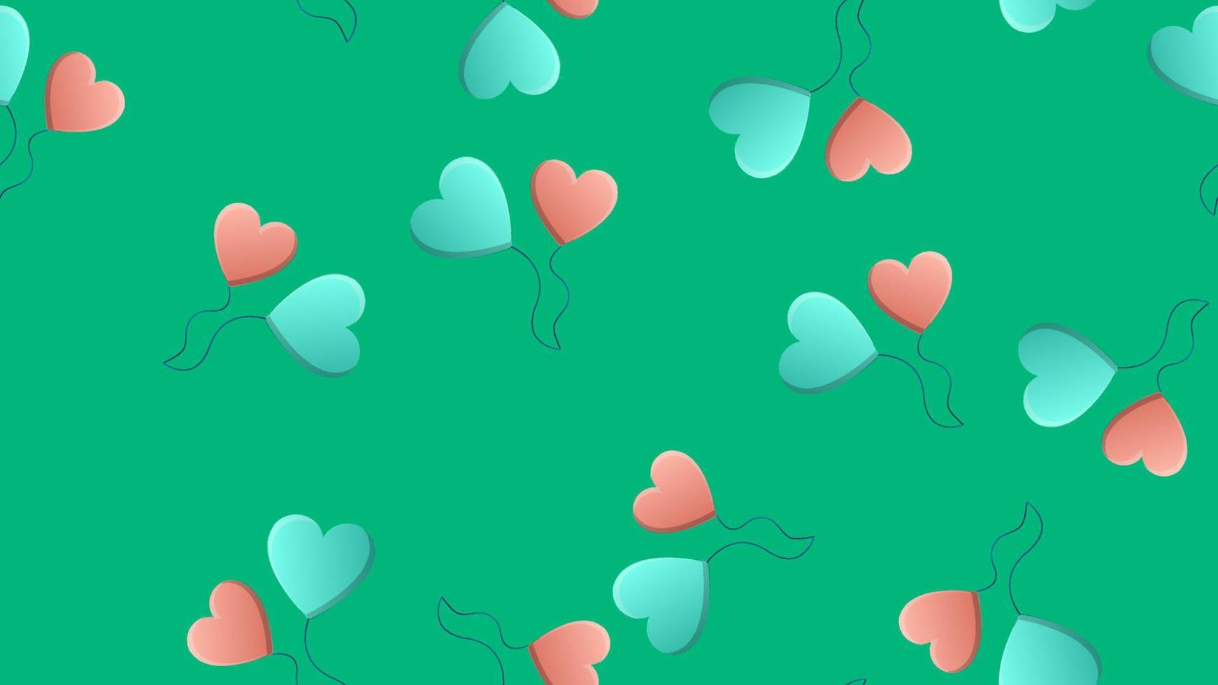 Endless seamless pattern of beautiful festive love joyful tender heart-shaped balloons on a green background. Vector illustration