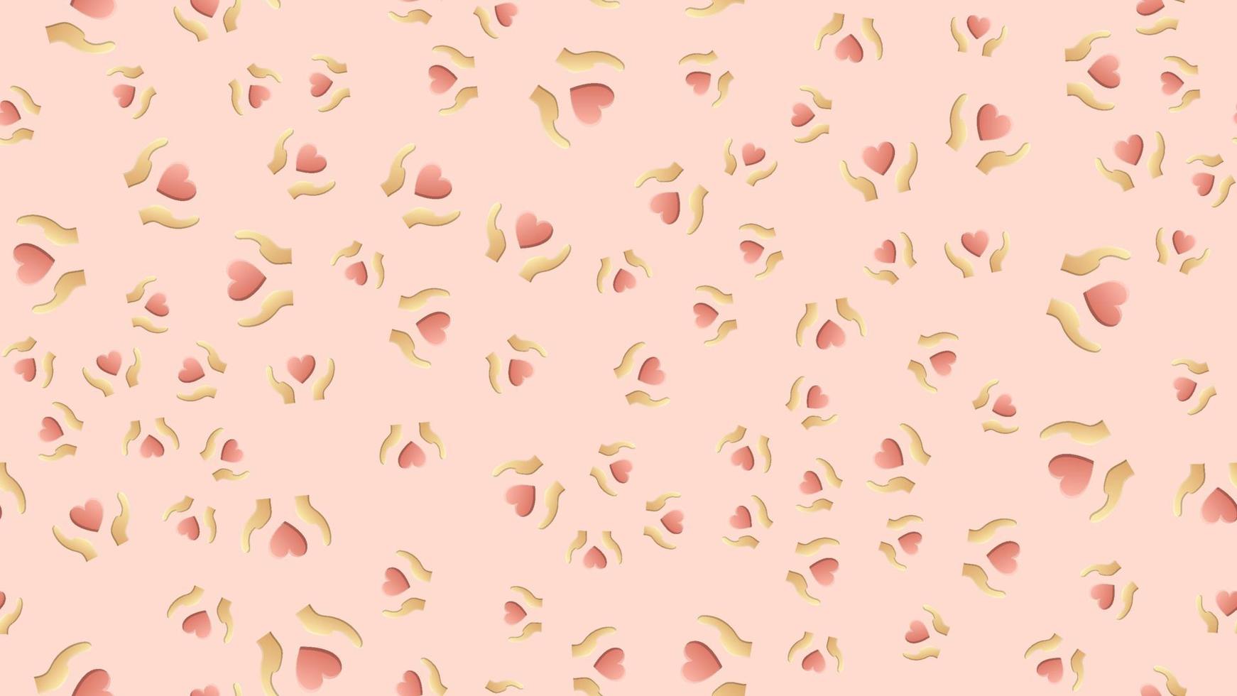 Endless seamless pattern of beautiful festive love joyful tender hearts in hands on a beige background. Vector illustration