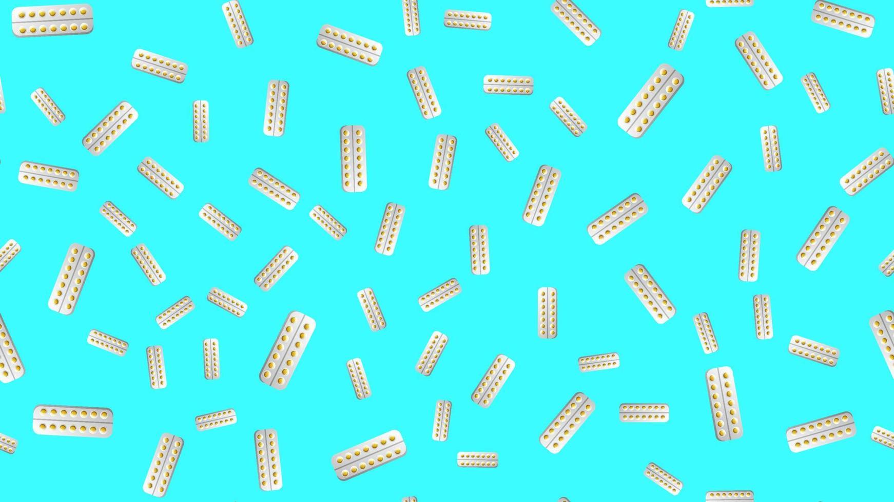 Endless seamless pattern of medical scientific medical items, pharmacological tablets and medications, pill capsules on a white background. Vector illustration