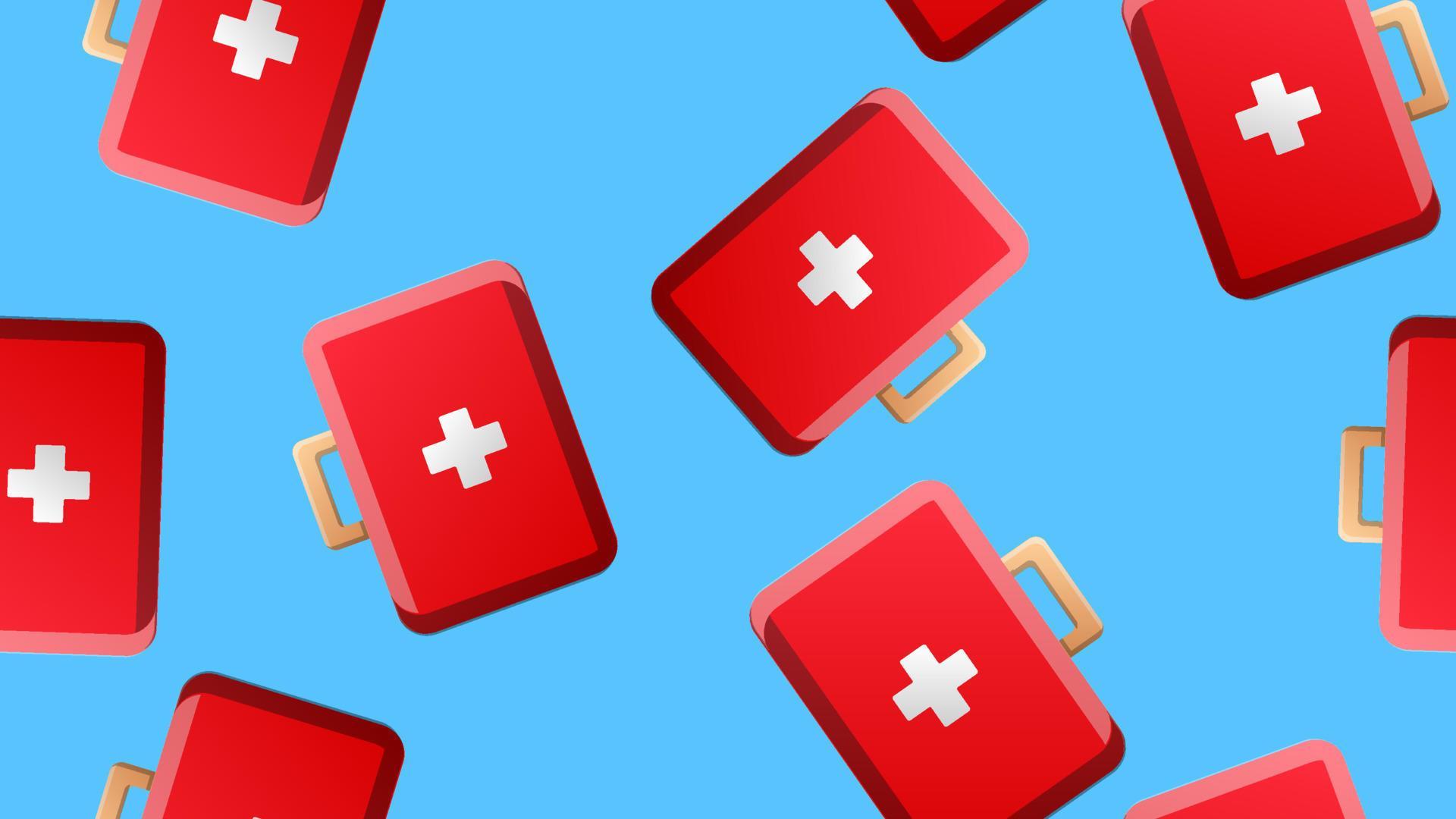 Endless seamless pattern of medical scientific medical items of first