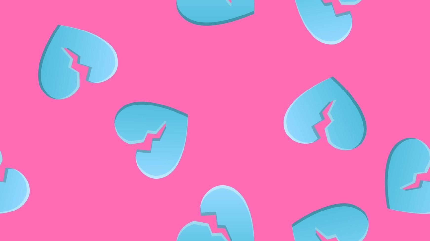Endless seamless pattern of beautiful festive love joyful broken hearts on a pink background. Vector illustration